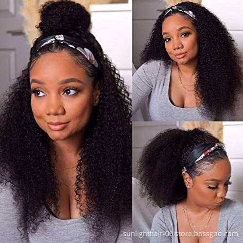 Afro coiffure boucle extensions de vrai tissage bresilien cheveux humaines machine perruque bandeau non dentelle pour femme